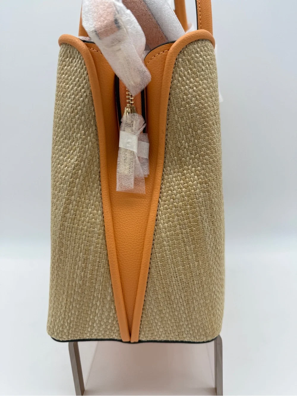 Kate Spade Thompson Street Straw Satchel Bag With Charm Desert Sun Orange Tan